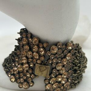 Vintage multi chain amber rhinestone center clasp bracelet